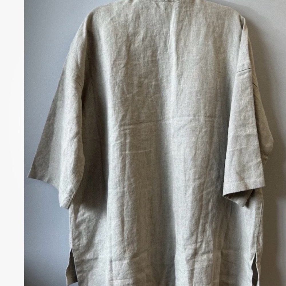 Eileen Fisher Beige Open-Front Linen Kimono Jacket - Picture 7 of 12